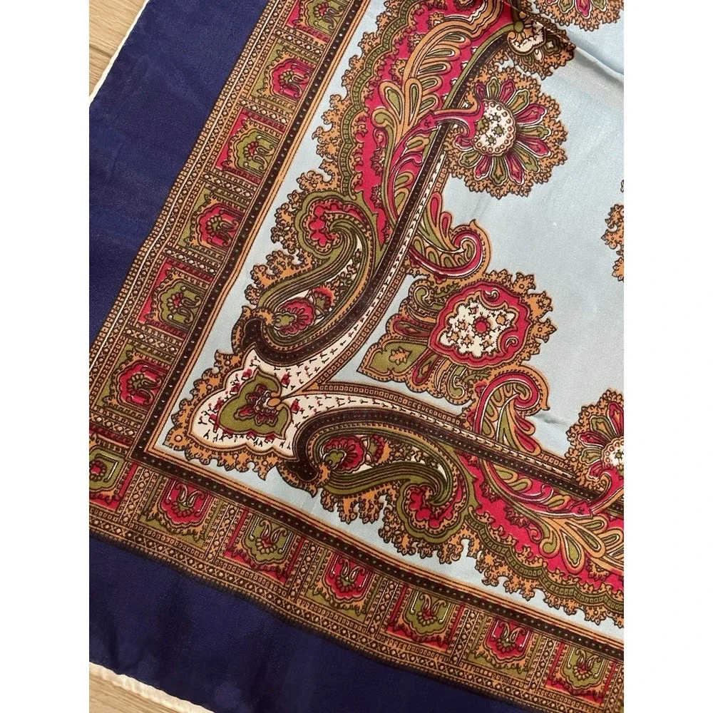Vintage Paisley Neck‎ Head Scarf Silky Deep Rich Colors Red Blue Vibrant 30x30